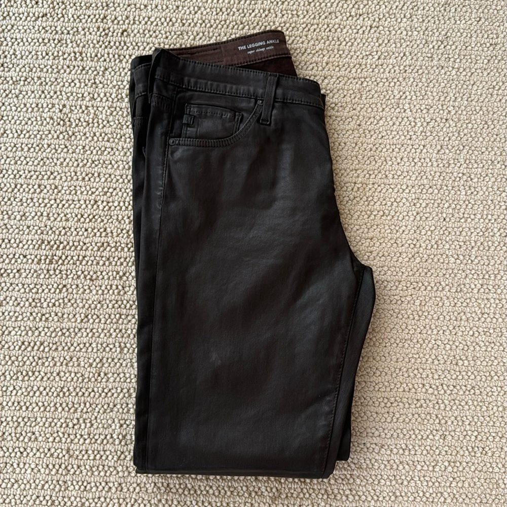 Black faux, leather jeans